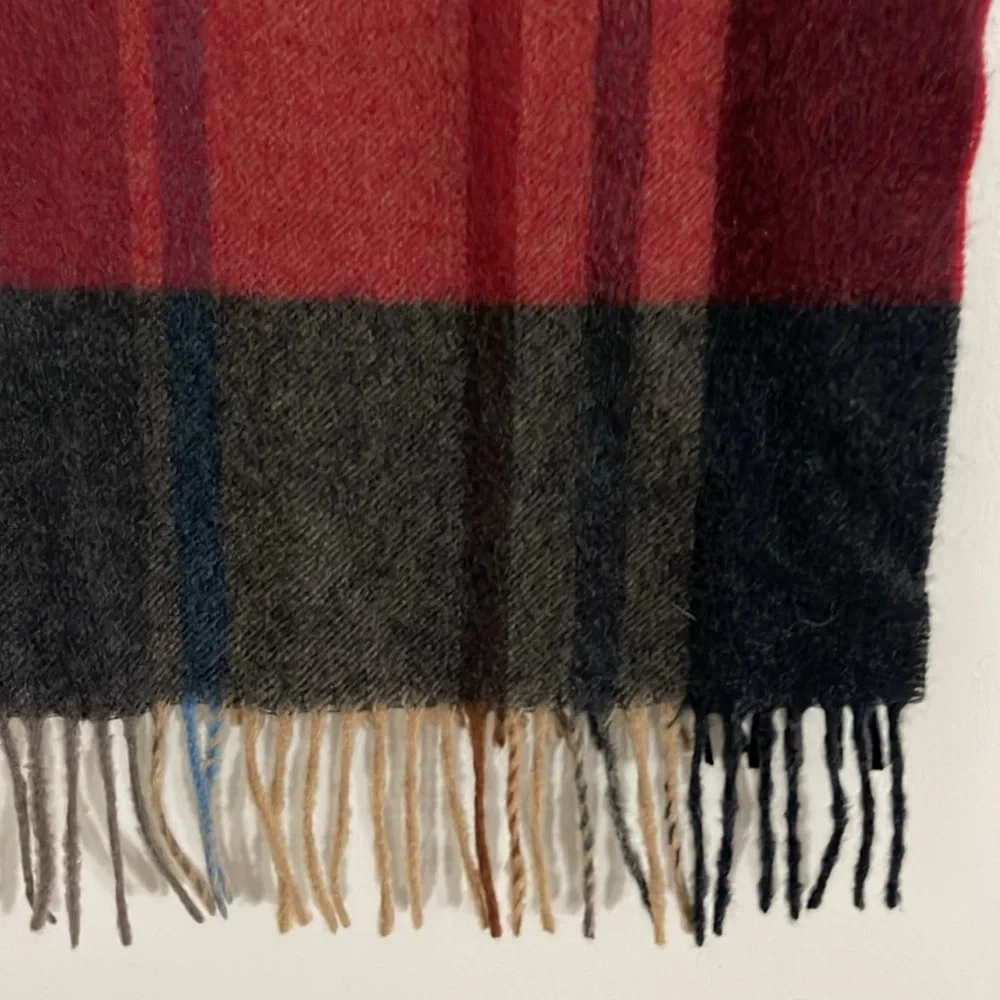 Joesph Abboud men’s brown fringe plaid cashmere scarf